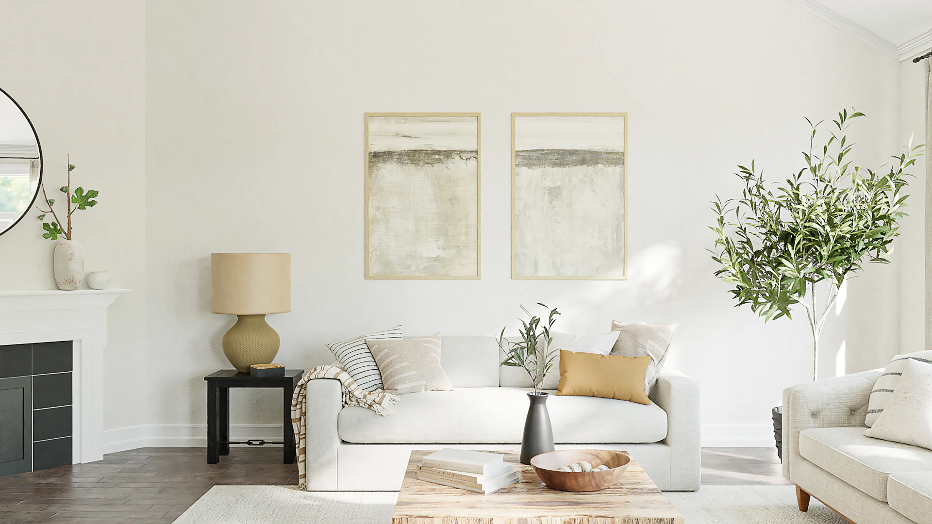 Minimalist neutral residential living room interior